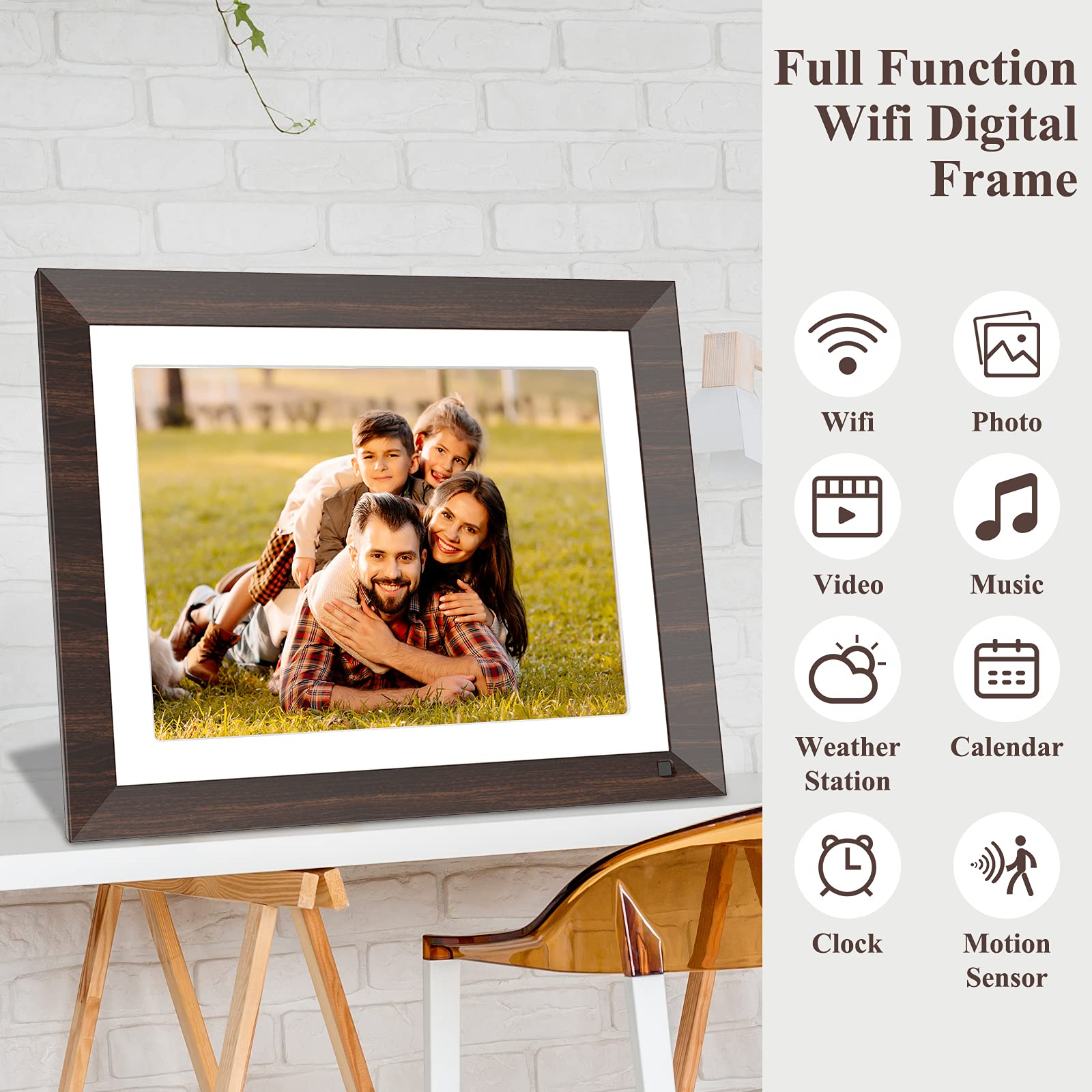 ZTSWKJ Digital Frame 2K -11 inch WiFi Digital Picture Frame, Email Photo from Anywhere, Touch Screen Display, Box Speaker, Motion Sensor, One Minute Setup, Gift for Friends and Family (Wood Effect)