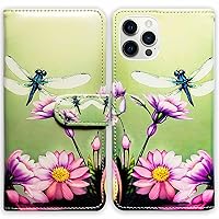 [RFID Blocking Case for iPhone 14 Pro Max,Dragonfly Purple Flower Leather Flip Phone Case Wallet Cover with Card Slot Holder Kickstand for iPhone 14 Pro Max