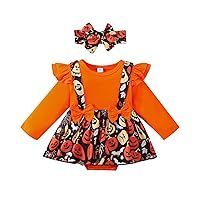 Girls Shorts Jumpsuit Toddler Kids Girls Infant Long Sleeves Halloween Romper Jumpsuit Hairband (Orange, 3-6 Months)