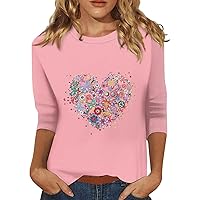 Blusas Casuales De Mujer, 3/4 Sleeve Shirts for Women Print Graphic Tees Blouses Casual Plus Size Basic Tops Pullover