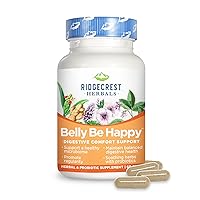 Ridgecrest Herbals Belly Be Happy, Daily Digestive Support and Gut Health with Ginger, Peppermint, and Slippery Elm with 4 Billion CFUs, Probiotic Supplement (60 Caps, 30 Serv)