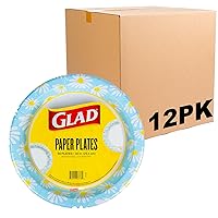 Glad Everyday Round Disposable Paper Plates with Lovely Daisies Design,| Cut-Resistant, Microwavable Paper Plates for All Foods & Daily Use | 10 Inches, 50 Count - 12 Pack