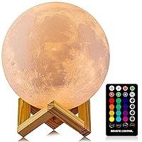 Moon Lamp, LOGROTATE 16 Colors LED Night Light for Kids 3D Printing Moon Light with Stand& Remote/Touch Control & Timing, Moon Light Lamp for kid friend Birthday, Mothers Day Gifts (Diameter 4.8 INCH)