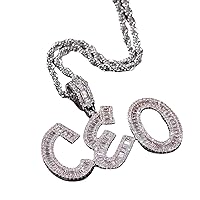 Personalized Custom Name Necklace Iced Cubic Zircon Baguette Initial Letters Pendant Necklace Words Name With 4mm CZ Rope Chain Jewelry (SILVER 9letter,18inch Rope Chain)
