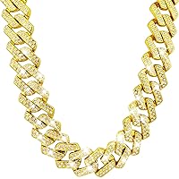 Plastic Shiny CZ Rhinestone Curb Cuban Link Chain Gold Silver Miami Hip Hop Chain Bling Diamond-Cut Chunky Turnover Necklace 80s 90s Costume Accessory for Men Women Unisex