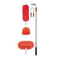 OXO Good Grips 3-in-1 Extendable Microfiber Long Reach Duster with Interchangeable Heads, 8 ft, Orange