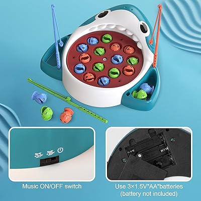 Mua DOLOOWEE Fishing Game Play Set,Magnetic Fishing Game Toys,Rotating  Board Game with Music,Includes 20 Fish and 3 Fishing Poles,Party Game Toys  for Kids Age 3 4 5 6 7 and Up (Blue)