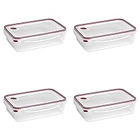 Sterilite Ultra-Seal 16 Cup Rectangle, Airtight Food Storage Container, Latching Lid, Microwave and Dishwasher Safe, Clear With Blue Gasket, 4-Pack
