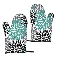 Dahlia Flower Print Heat Resistant Microwave Gloves for Kitchen Baking Cooking Grilling BBQ 5.9