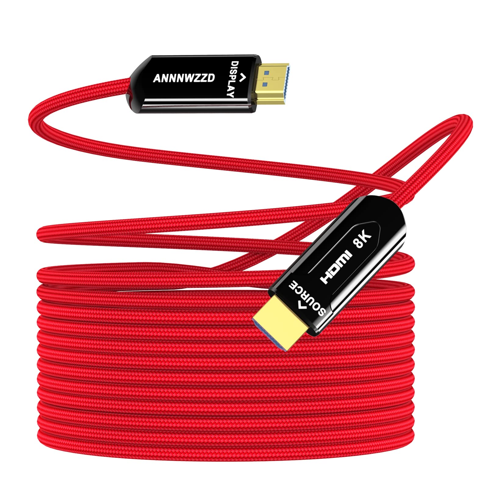 ANNNWZZD 8K HDMI Fiber Optic Cable,8K@60Hz Fiber HDMI 2.1 Braided Cord，Supports 8K@60Hz 4K@120Hz, 48Gbps Dynamic HDR 10, eARC, HDCP2.2, 4:4:4 （Red ...