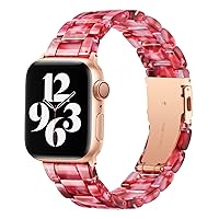 Bestig Compatible with Resin Apple Watch Band 49mm 45mm 44mm 42mm, Stainless Steel Buckle Waterproof for iWatch Ultra SE Series 9/8/7/6/5/4/3/2/1 Replacement Strap for Women Men(Red Agate)