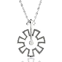 925 Silver Black Diamond and Cubic Zirconia Accents Snowflower Necklace