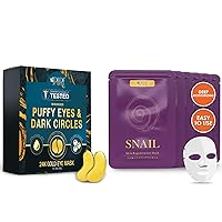 Face and Eye Care Bundle - Korean Snail Mucin Sheet Mask and 24k Gold Under Eye Masks Anti Wrinkle Anti Aging Cruelty Free Skincare