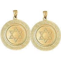 Star of David Earrings | 14K Yellow Gold Star of David with Greek Key Border Lever Back Earrings - Made in USA