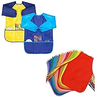 Bundle of 24 Pack Kids Art Aprons and 2 Pack Children's Painting Smocks