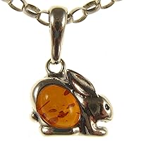 BALTIC AMBER AND STERLING SILVER 925 RABBIT PENDANT NECKLACE - 14 16 18 20 22 24 26 28 30 32 34