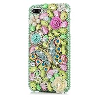 STENES Sparkle Phone Case Compatible with Google Pixel XL [Stylish] 3D Handmade Bling Crystal Butterfly Rose Flowers Love Crystal Diamond Design Girls Women Cover - Green
