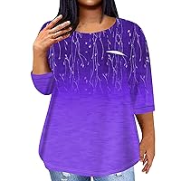 Plus Size Tops for Women Casual Crew Neck Graphic Tees Fashion 3/4 Sleeve T Shirts Spring Lightweight Clothes
