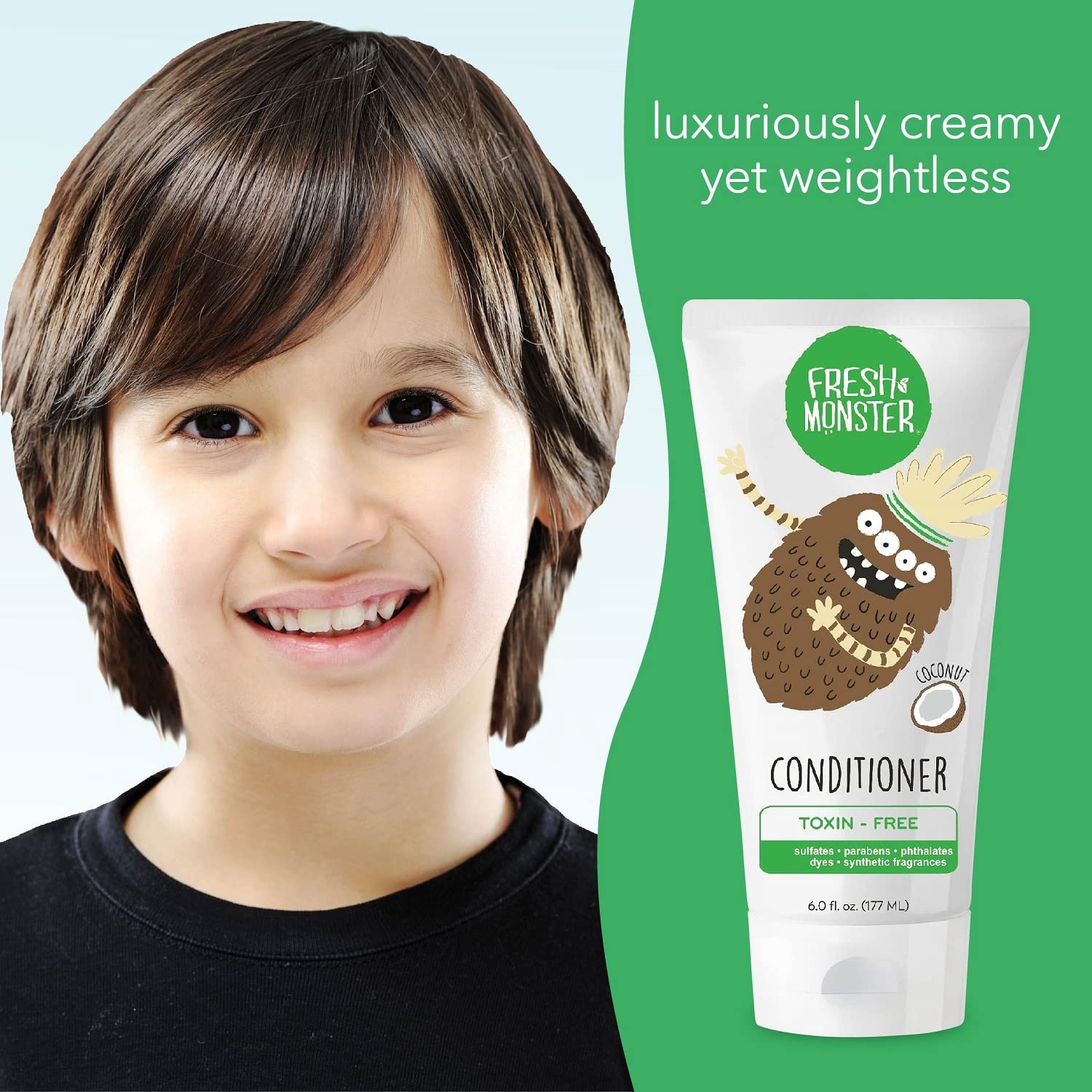 Fresh Monster Kids Hair Conditioner, Toxin-Free, Hypoallergenic & Natural, Hair Conditioner for Kids, Coconut (6oz)