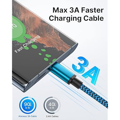 USB Type C Charger Cable 10ft 3Pack, Braided Fast Charging Cord Long 10 Foot USB C Cable for Samsung Galaxy S24 S23 S22 S21 S20 S10 S9 A03s A12 A13 A20 A21 A32 A42 A50 A51 A53 A71 S10e A10e, Moto, LG