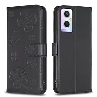 Smartphone Flip Cases Compatible with OPPO A96 5G/Reno 7Z/Reno 8 Four-Leaf Clover Wallet Case,Magnetic PU Leather Flip Folio Case with Credit Card Slot Kickstand Shockproof Phone Case Compatible with