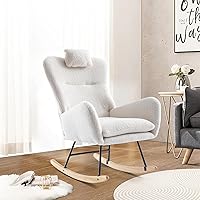 Rocking Chair for Nursery, Teddy Upholstered Nursing Armchair, Baby Glider Rocker with Headrest, Small Gliding Seat for Living Room, Bedroom, Office, White