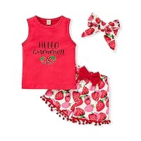 Viworld Toddler Baby Girl Summer Outfits Letter Print Sleeveless Tank Top+Tassel Shorts+Headband Clothes Set