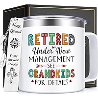 Lifecapido Retirement Gifts for Women, Retired Under New Management See Grandkids for Details Insulated Coffee Mug 14oz, Funny Happy Retirement Gifts Christmas Mothers Day Gifts for Grandma, White