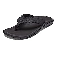 OLUKAI Ohana Men's Beach Sandals, Quick-Dry Flip-Flop Slides, Water Resistant & Lightweight, Compression Molded Footbed & Ultra-Soft Comfort Fit, Black/Black, 15