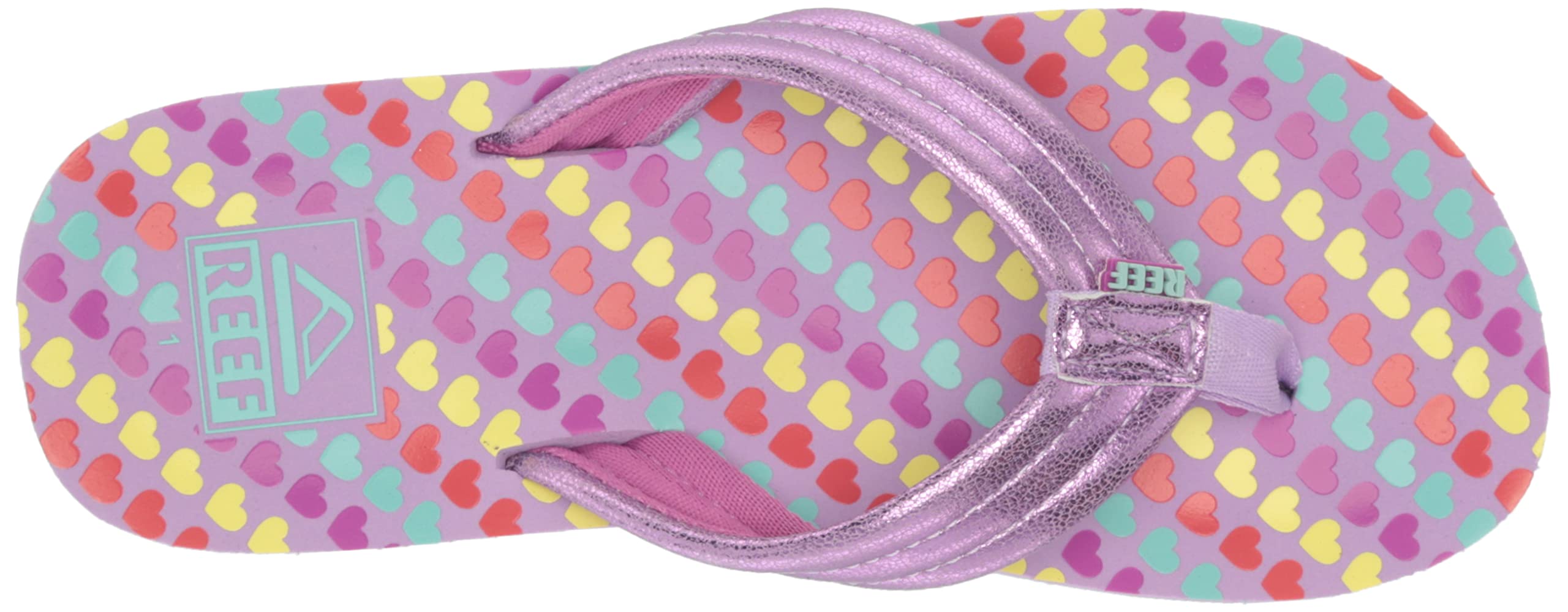 Reef Girls Kids Ahi Flip-Flop, Lavender Hearts, 5 Big