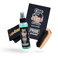 Prime Hat Cleaner Kit, Hat Care for Any Colored Cap, Hat Deodorizer & Cleaner with Brush, Soft Microfiber Cloth & 6 Oz Spray Cleaner, Black Edition, 1 Kit, Made in USA