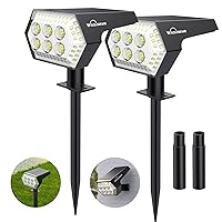 Whousewe Solar Landscape Spotlights, 108 LEDs Solar Spot Lights Outdoor with 4 Bright Modes [ 7-Sided Lights ], Wall & Ground Mounted, IP65 Waterproof, Cold White, 2 Pack