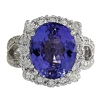 10.01 Carat Natural Blue Tanzanite and Diamond (F-G Color, VS1-VS2 Clarity) 14K White Gold Luxury Cocktail Ring for Women Exclusively Handcrafted in USA