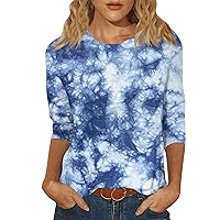 Summer Tops Trendy,Women Summer Tops Plus Size 3/4 Length Sleeve Crewneck Floral Shirt Blouses Dressy Casual