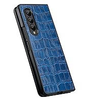 Case for Samsung Galaxy Z Fold 3/Z Fold 4 Crocodile Genuine Leather Case Lightweight Slim Shockproof Scratch-Resistant Folding Screen Phone Case (Blue,Z Fold 4)