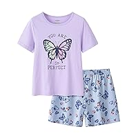 Summer Pajamas for Girls Big Kids Cute Cartoon Soft Nighty Sleepwear 2-Piece Short Sleeve Set Size 6-16