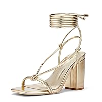 Elisabet Tang Women's Lace Up Chunky Heels Sandals,3 inch Block Heels Ankle Wrap Strappy Heel Square Open Toe Strappy Heeled Sandals Shoes