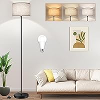 TOBUSA Floor Lamp for Living Room Bedroom with 3CCT LED Bulb, Modern Standing Lamp Drum Shade, 65’’ Tall with Foot Switch Black Pole, Dimmable Simple Design Stand Up Lamp for Home Office Reading