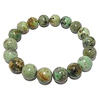 Satin Crystals Turquoise Bracelet 11mm Boutique Genuine Green African Gemstone Round Handmade Stretch B02