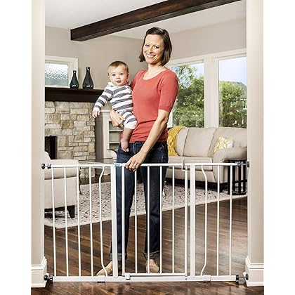 Regalo Easy Open 47-Inch Super Wide Walk Thru Baby Gate, Bonus Kit, Includes 4-Inch and 12-Inch Extension Kit, 4 Pack Pressure Mount Kit and 4 Wall Cups and Mounting Kit , 11 Count (Pack of 1),White
