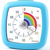 Secura 60-Minute Visual Timer, Timer for Kids with Rainbow Pattern, Kitchen Timer with Pause Function, Pomodoro Timer, Countdown Timer for Classroom, Kitchen, Office (Blue & Cloud)