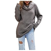 Womens Oversized Cowl Neck Pullover Sweaters Long Sleeve Ribbed Knit Casual Loose Tunic Jumper Tops Solid Fall Sweater