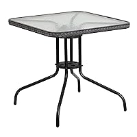 Flash Furniture Barker 28'' Square Tempered Glass Metal Table with Gray Rattan Edging