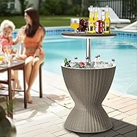 yoyomax Outdoor Cool, 8 Gallon Beer and Wine Furniture & Hot Tub Side Table, Beverage Cooler, Rattan Style, Cocktail Bar for Patio Pool Party-Grey, 8 Gallons