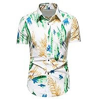 Men's Hawaiian Shirts Holiday Beach Regular Fit Short Sleeve Hawaii Shirts Tropical Leaves Floral Print Tops
