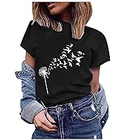 Cute Tops for Women Short Sleeve Crewneck Summer Shirts Casual Basic Fit Tees Trendy Graphic Print Pullover Blouse