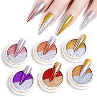 Solid Nail Art Glitter Powder 2 Color Mirror Pigment Decorations Reflective Shining DIY Manicure Tool for Christmas Birthday 6pcs
