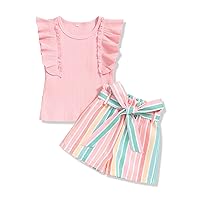 Toddler Girl Clothes Short Sleeve T-Shirt Top Pirnted Short Set Baby Girl Outfits 18 Month-5T Girl Outfit