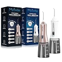 Powerful Cordless 350ML Water Flosser Portable OLED Display Oral Irrigator Teeth Cleaner White and Rose Gold Combo with 5 Pressure Modes 8 Replaceable Jet Tips and PU Storage Bag