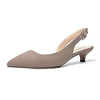 Womens Buckle Pointed Toe Dating Dress Suede Slingback Kitten Low Heel Pumps Shoes 1.5 Inch